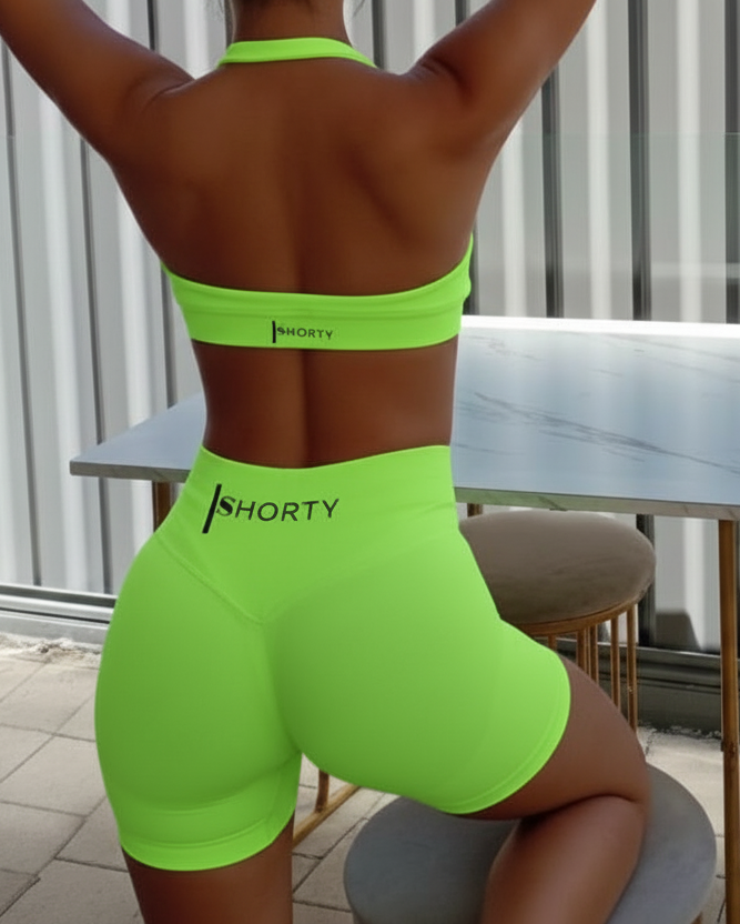 Bright Green Scrunch Butt Short & Bra Set