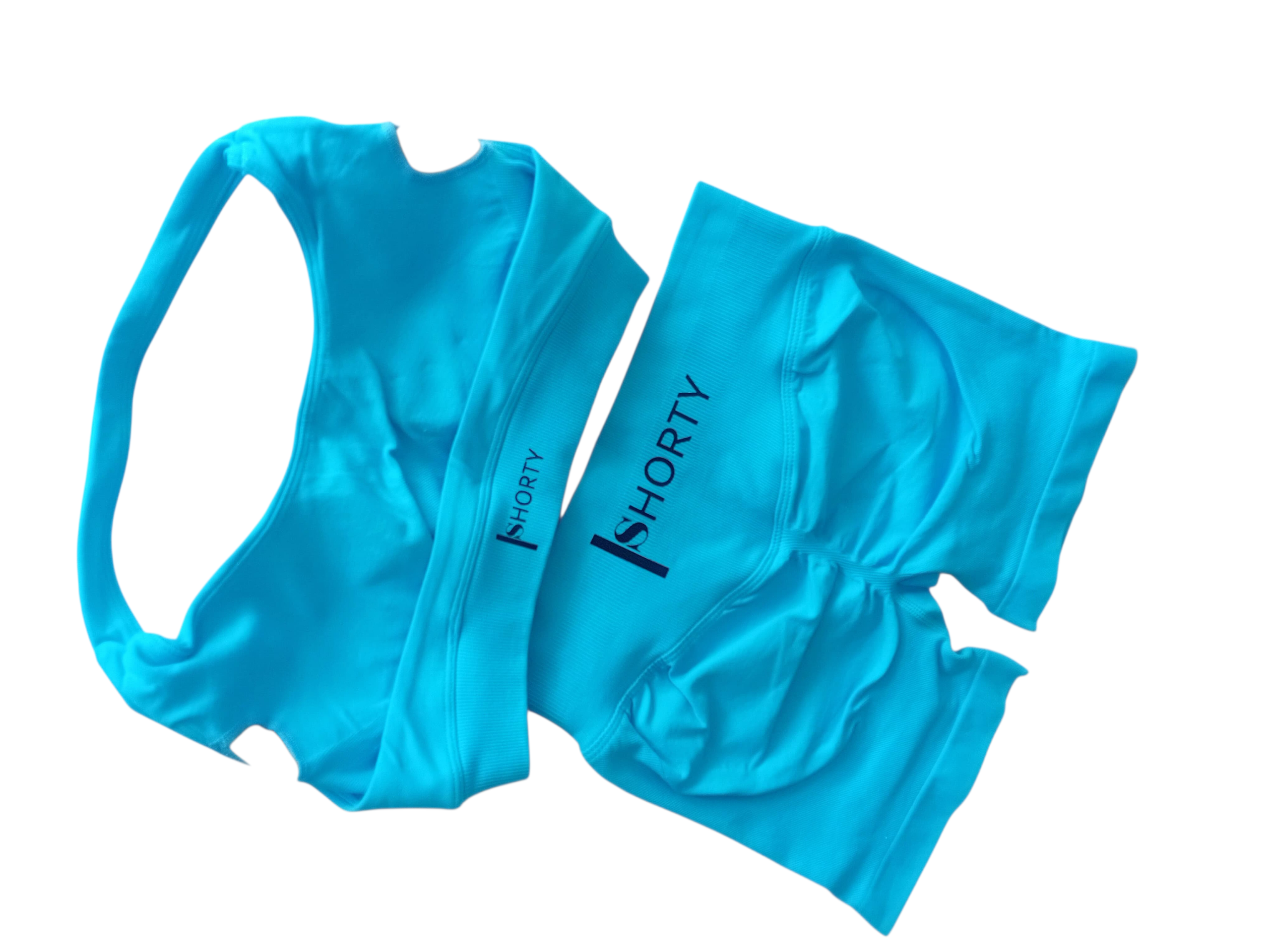 Ice Blue Scrunch Butt Short & Bra Set