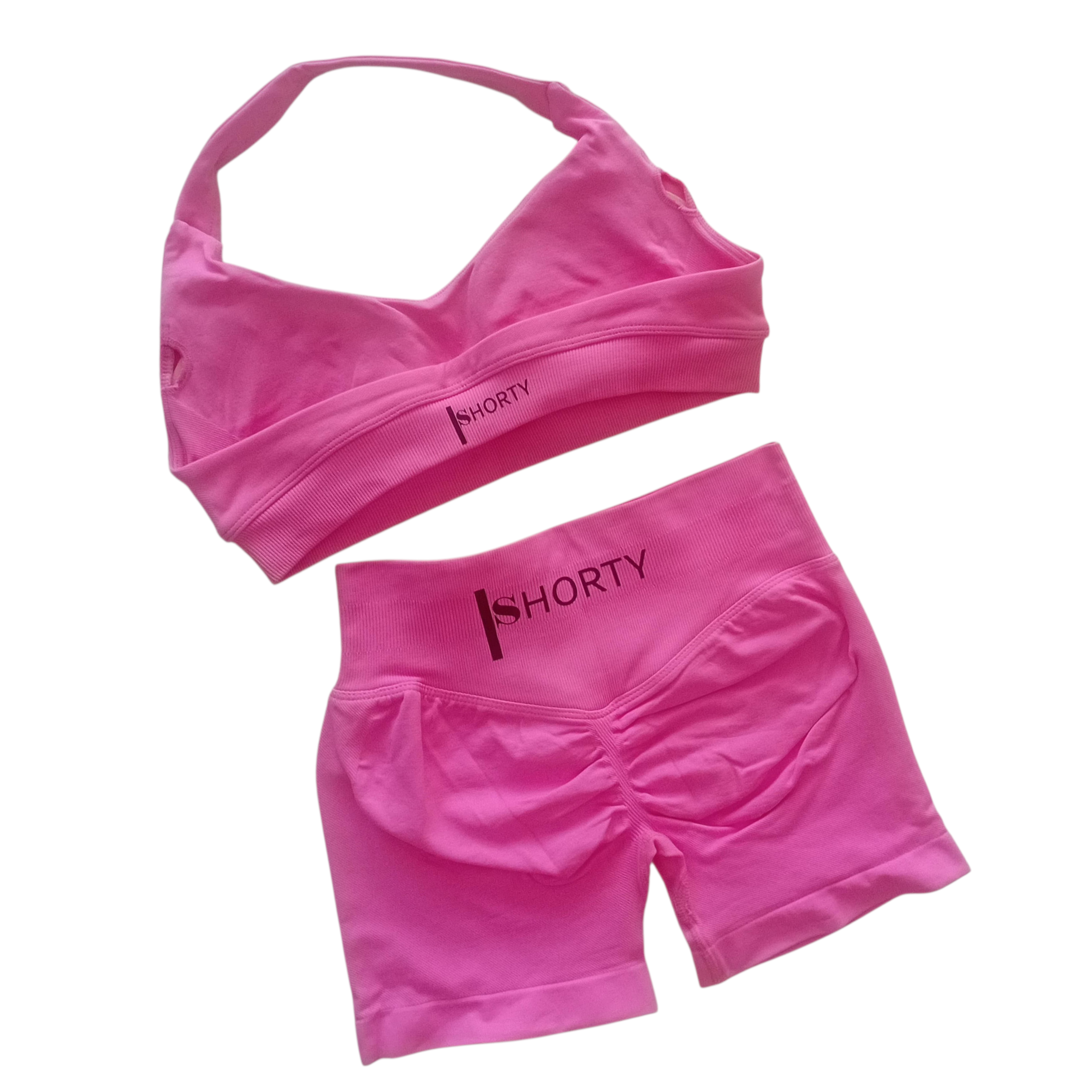 Flower Pink Scrunch Butt Short & Bra Set