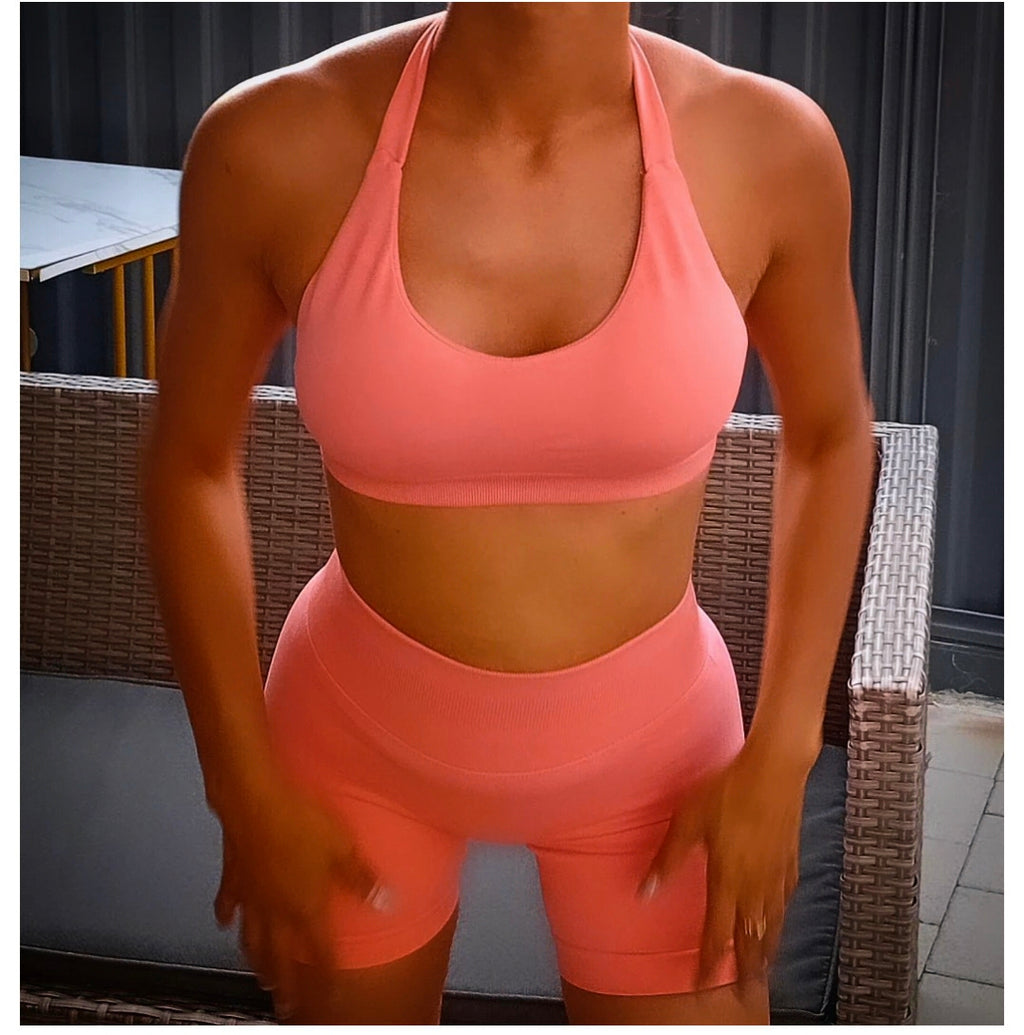 Peach Scrunch Butt Short & Bra Set
