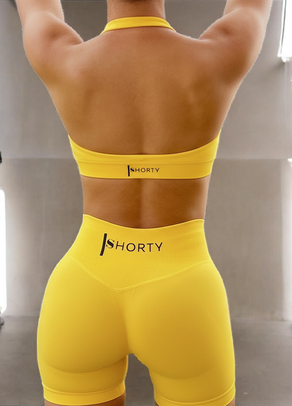 Yellow Scrunch Butt Short & Bra Set