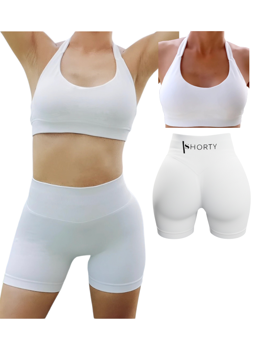 White Scrunch Butt Short & Bra Set