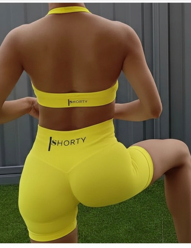 Light Yellow Scrunch Butt Short & Bra Set