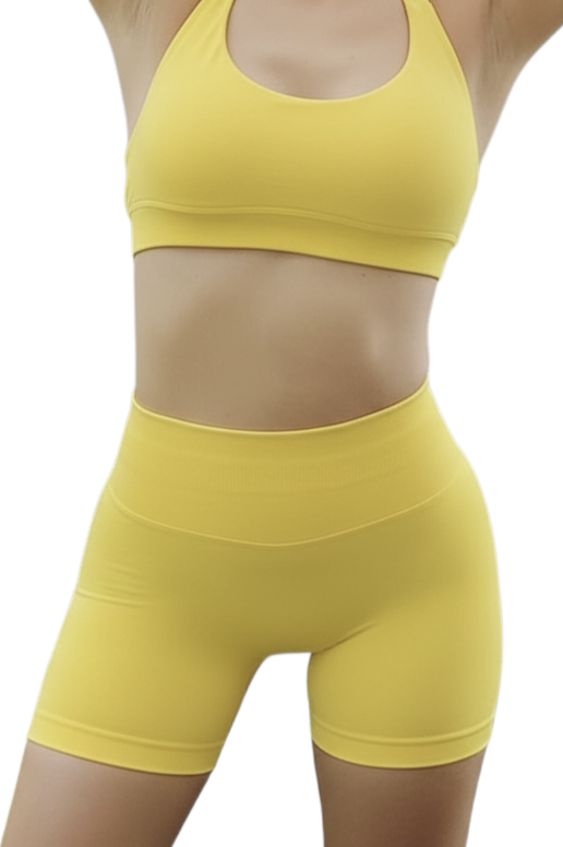 Light Yellow Scrunch Butt Short & Bra Set