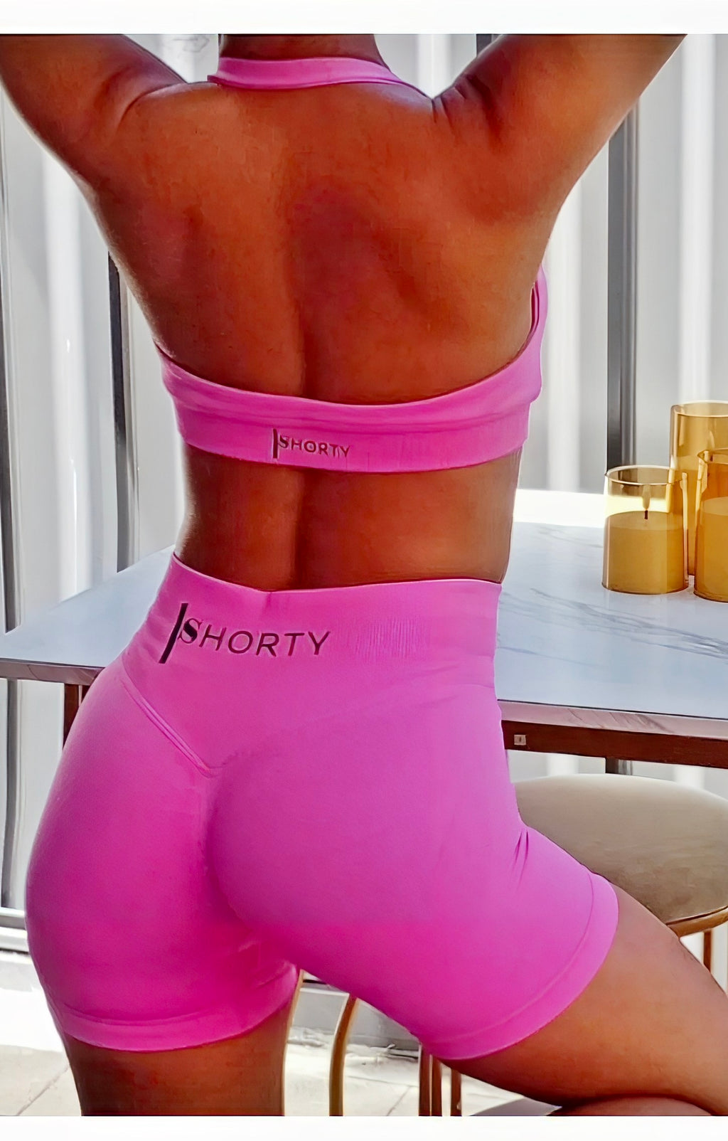 Flower Pink Scrunch Butt Short & Bra Set