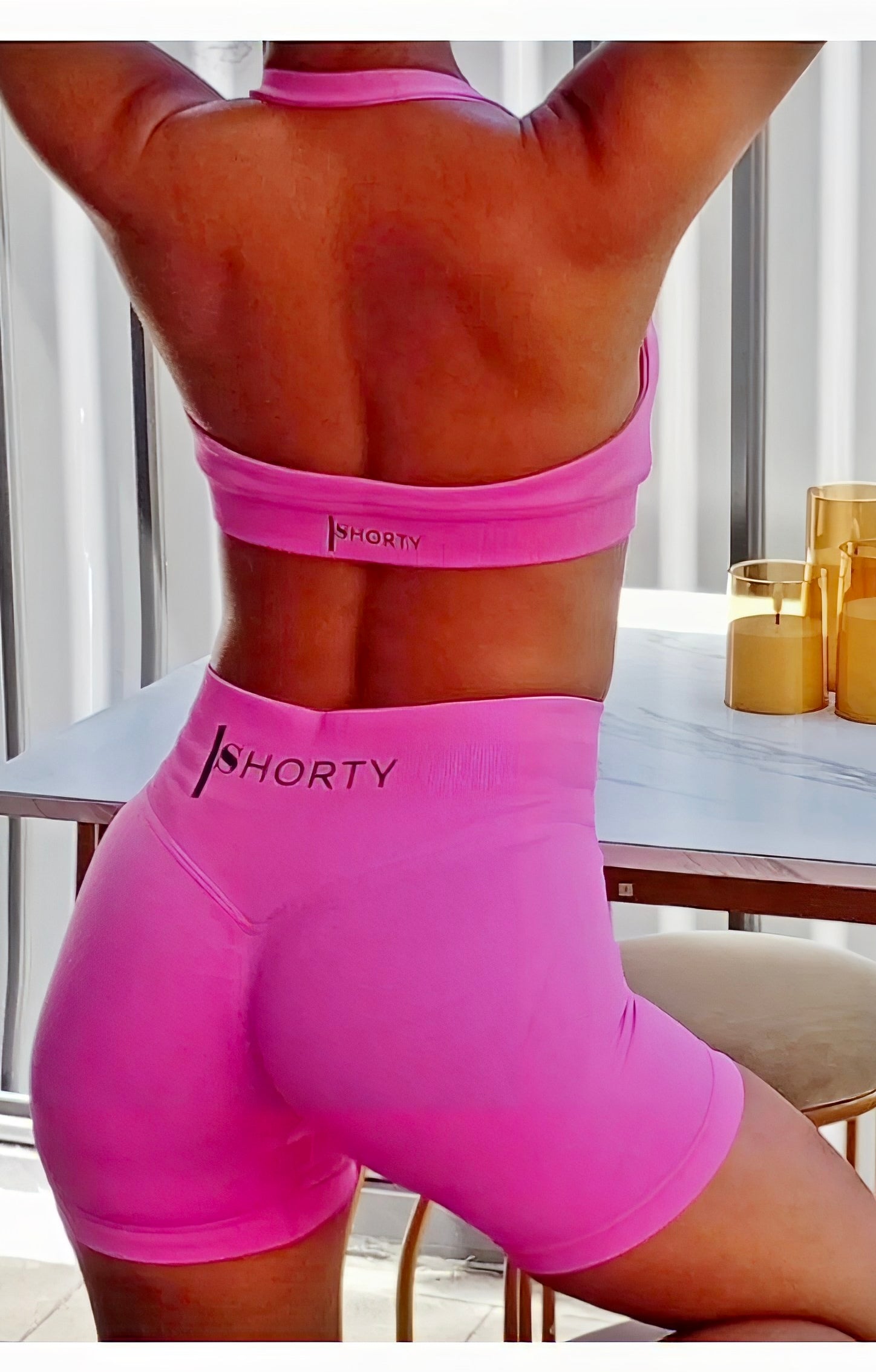 Flower Pink Scrunch Butt Short & Bra Set