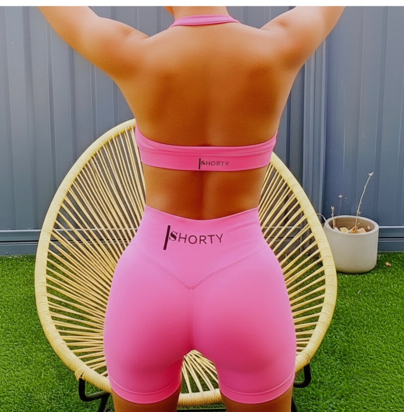 Flower Pink Scrunch Butt Short & Bra Set