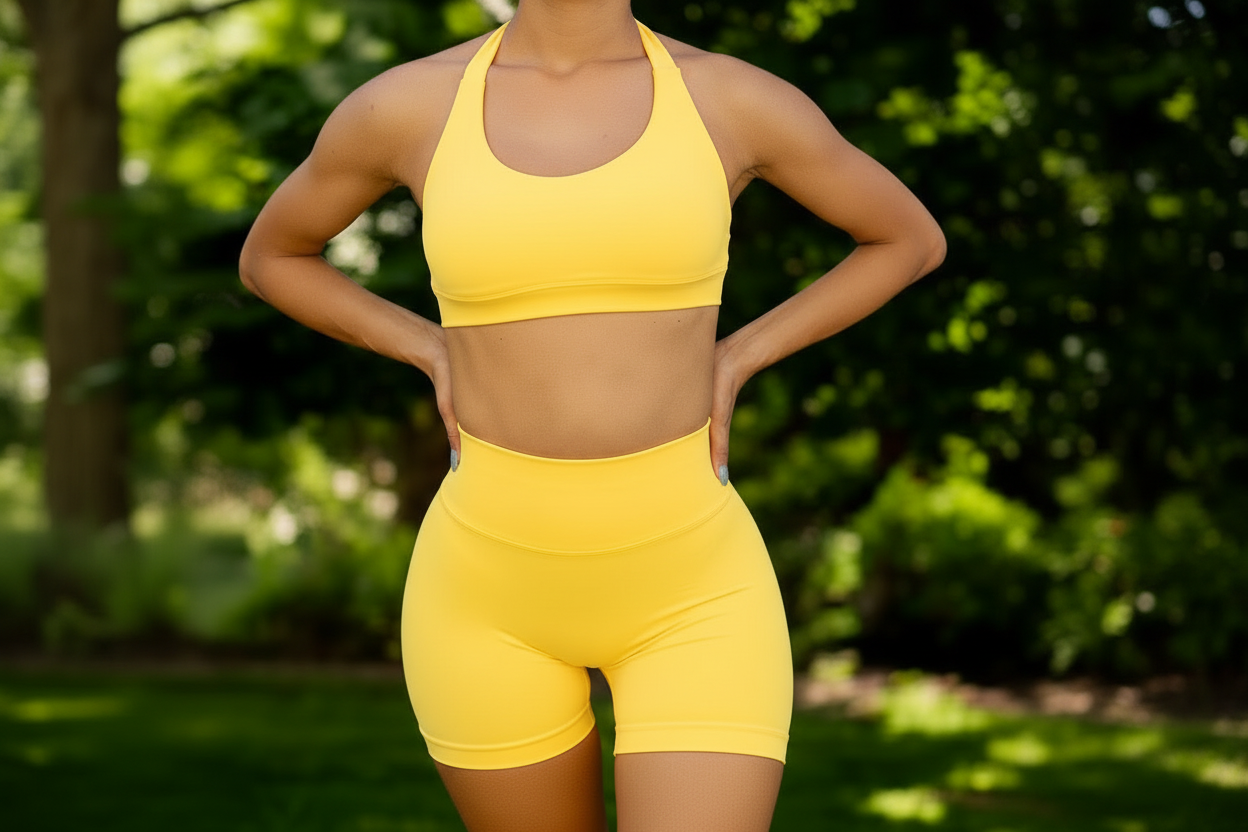 Yellow Scrunch Butt Short & Bra Set