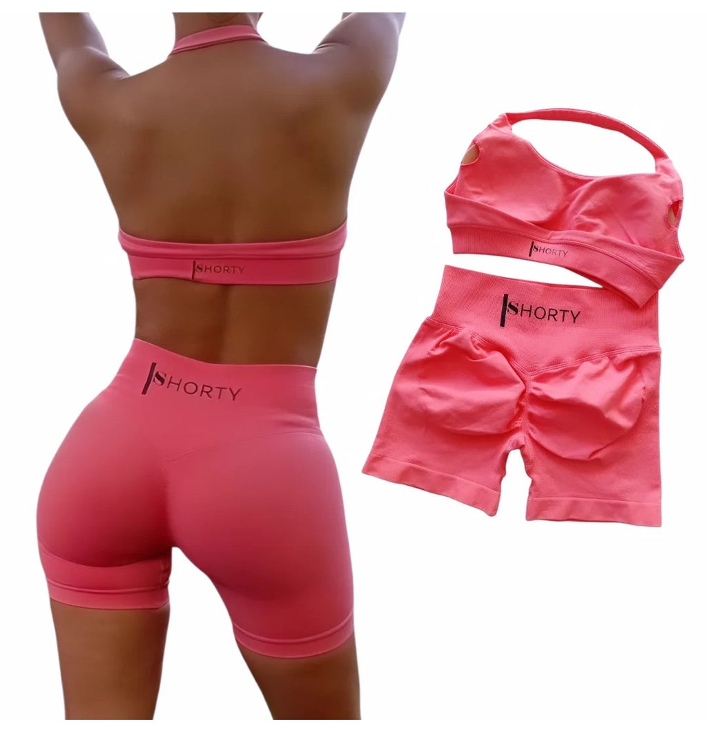 Peach Scrunch Butt Short & Bra Set