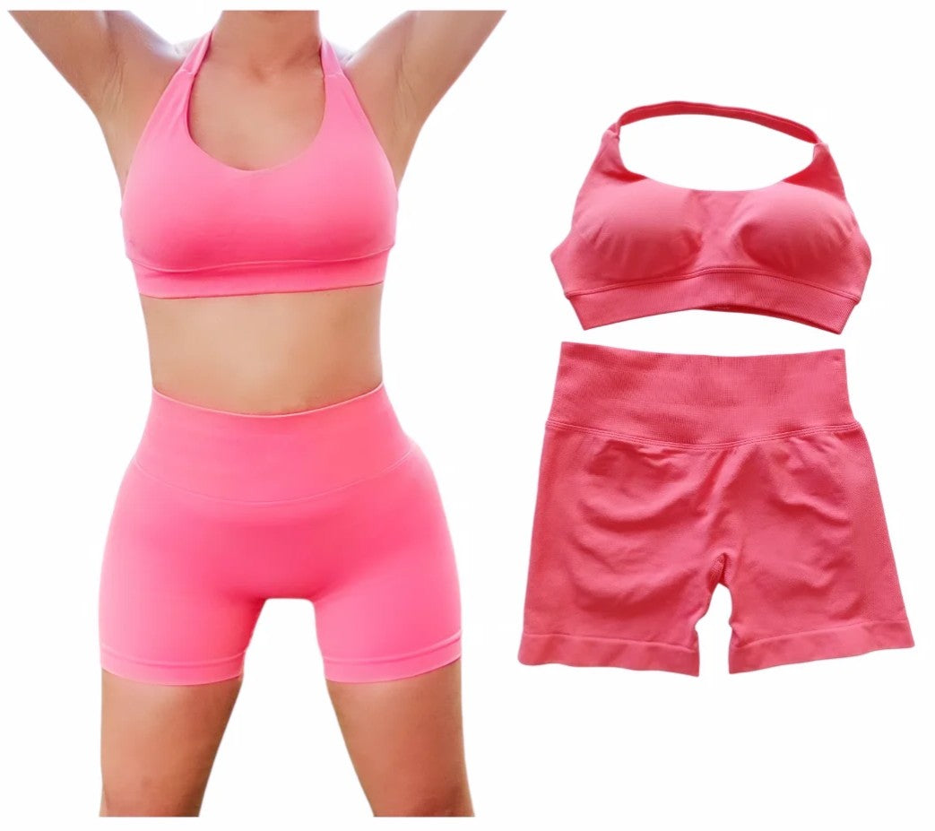 Peach Scrunch Butt Short & Bra Set