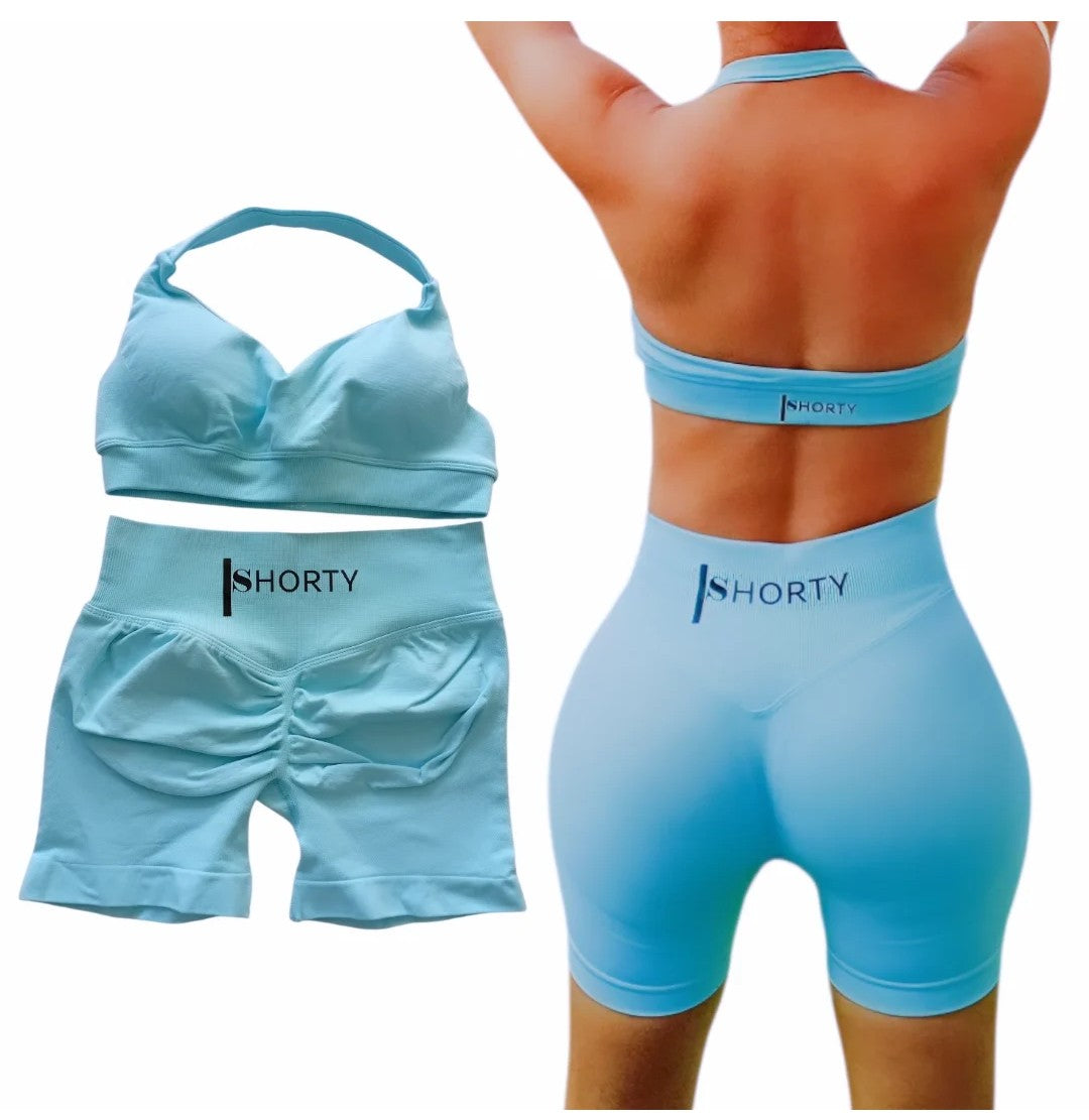 Light Blue Scrunch Butt Short & Bra Set