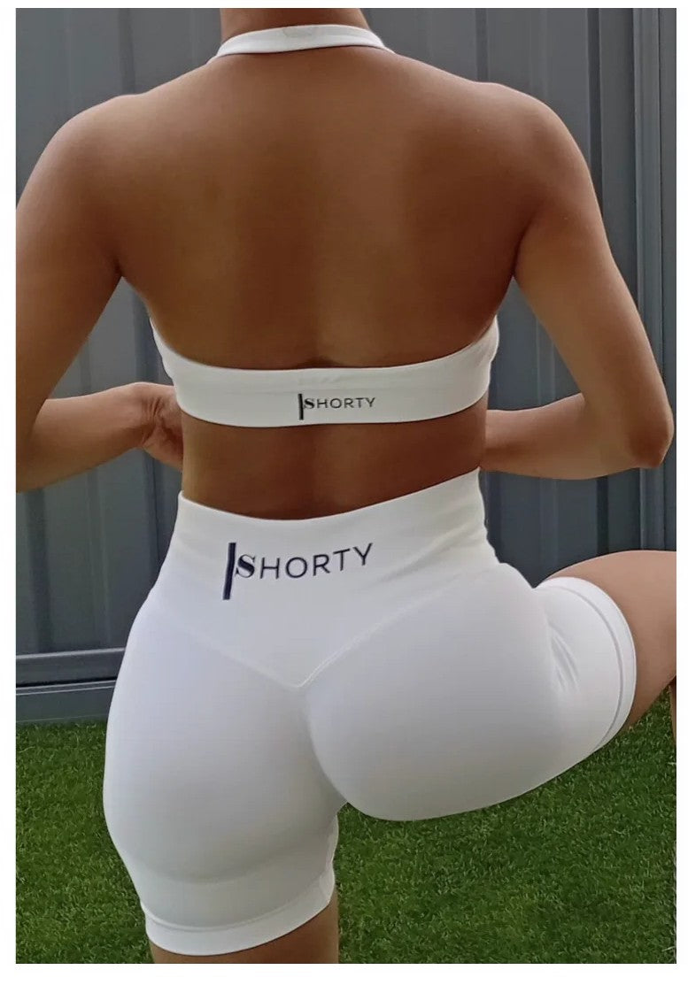 White Scrunch Butt Short & Bra Set