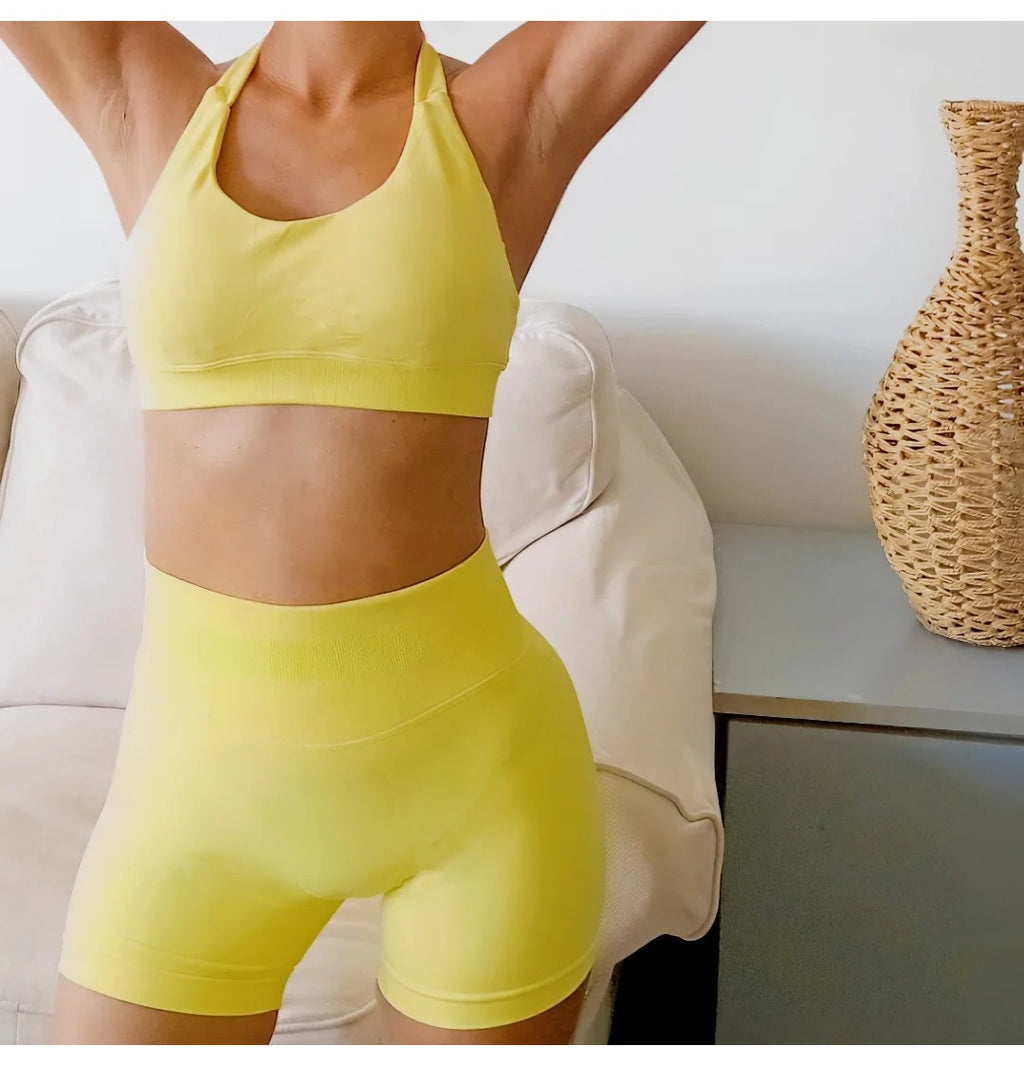 Light Yellow Scrunch Butt Short & Bra Set